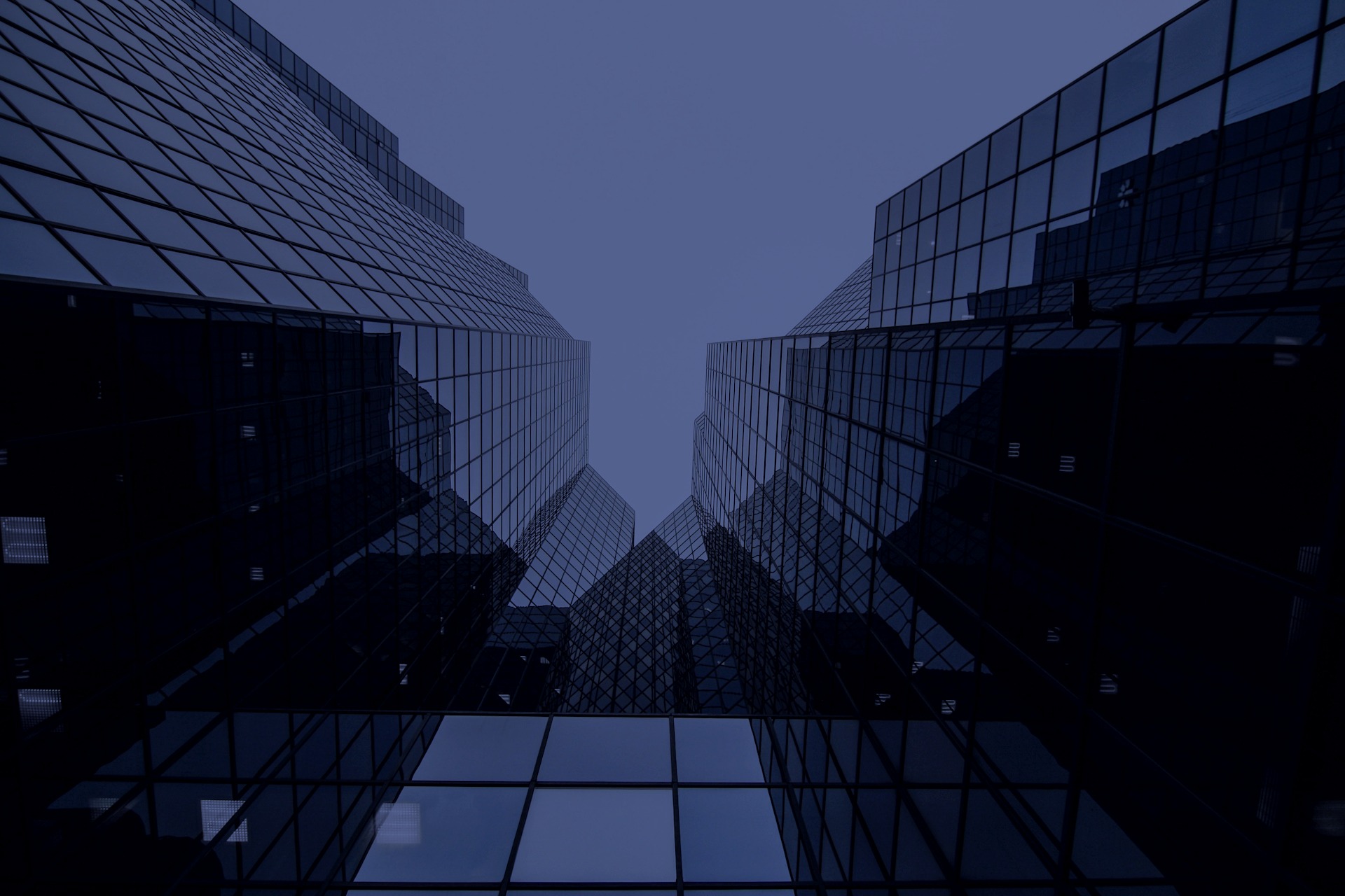 Modern glass skyscrapers looking up